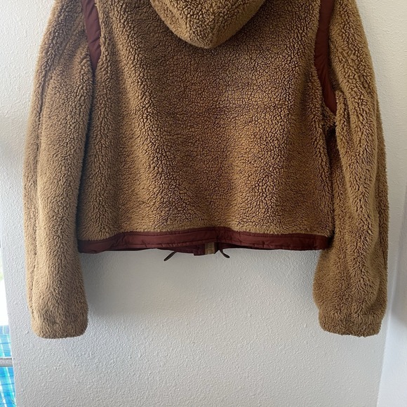 UpWest Womens Jacket Size L Sherpa Teddy Full Zip Pockets Hooded Brown Cropped - Picture 9 of 15